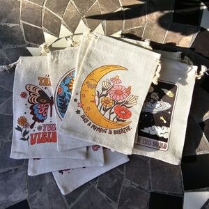 NEW Boho Cloth Linen Drawstring Bag, 4 x 6